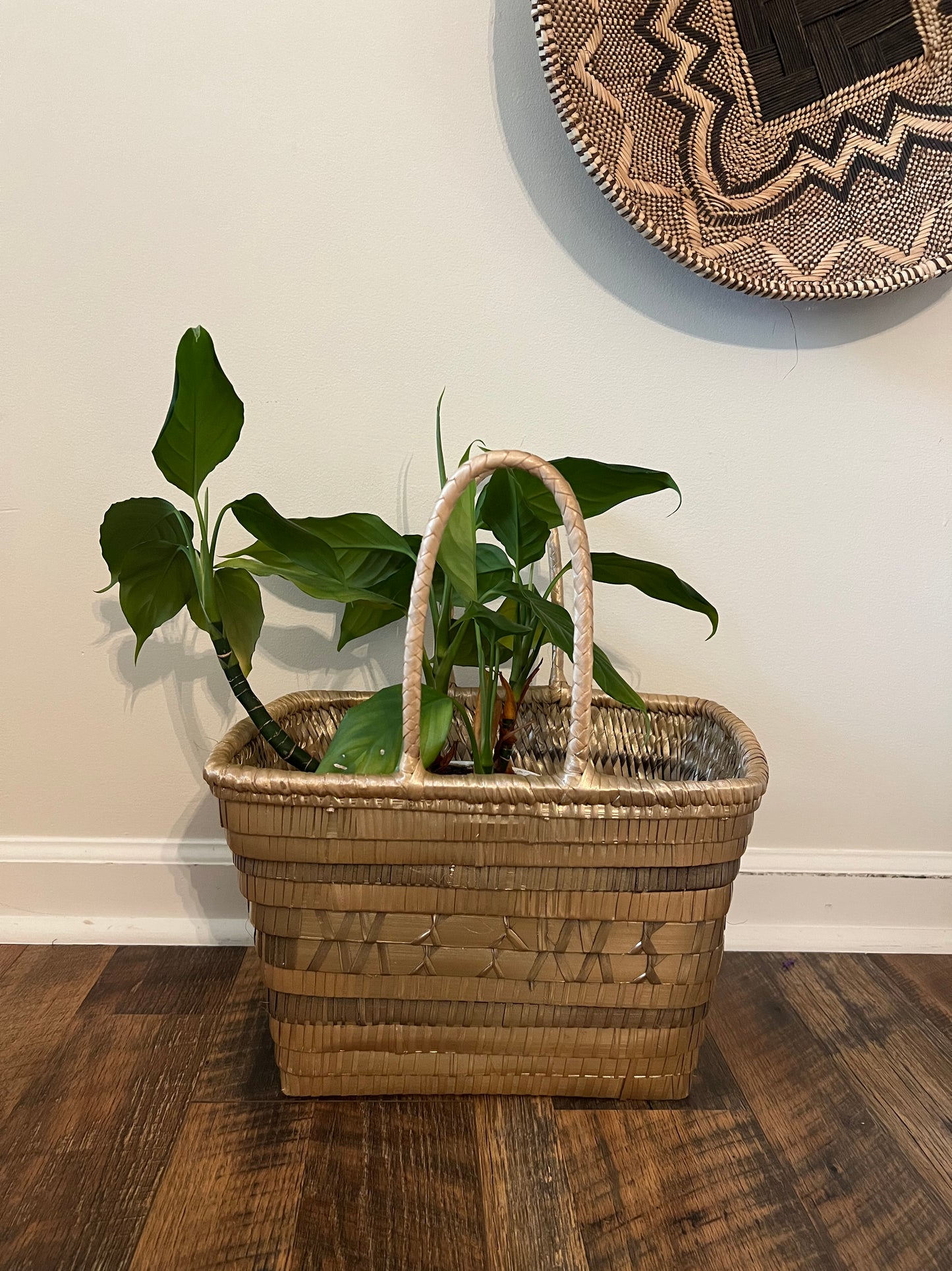 Palm Tote Basket-champagne gold